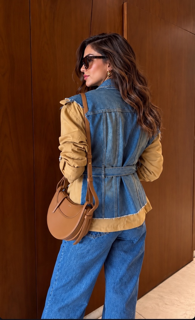 Işıltılı Taş Detaylı Kemerli Denim Yelek 2