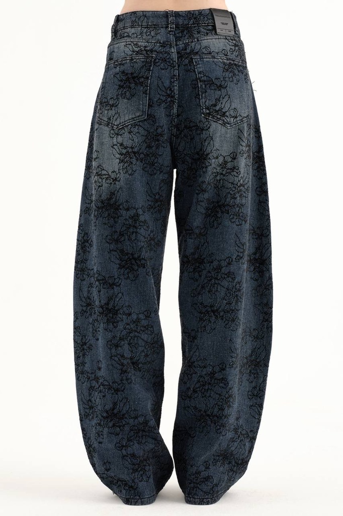 Floral Desenli Wide Leg Jean Pantolon 2