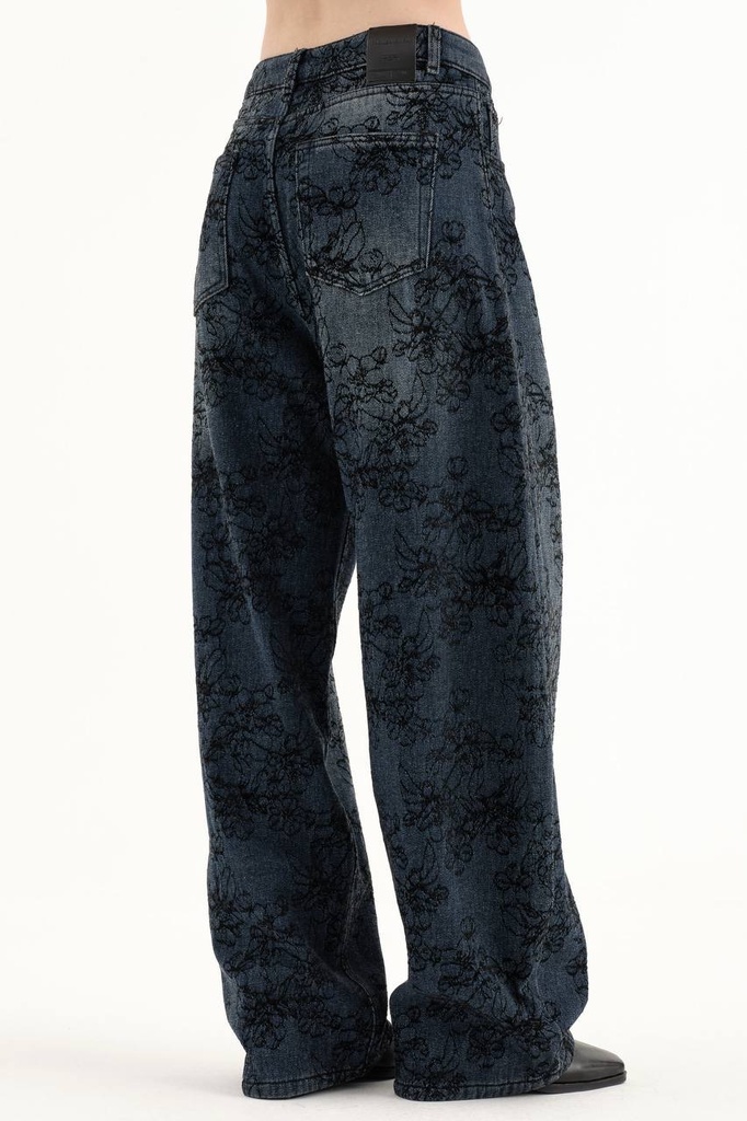 Floral Desenli Wide Leg Jean Pantolon 3