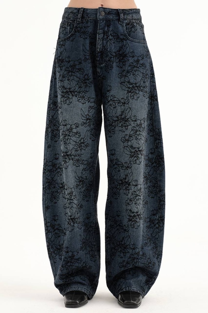 Floral Desenli Wide Leg Jean Pantolon 4