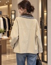 Ekose Yaka Detaylı Bej Oversize Ceket 2