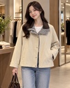 Ekose Yaka Detaylı Bej Oversize Ceket
