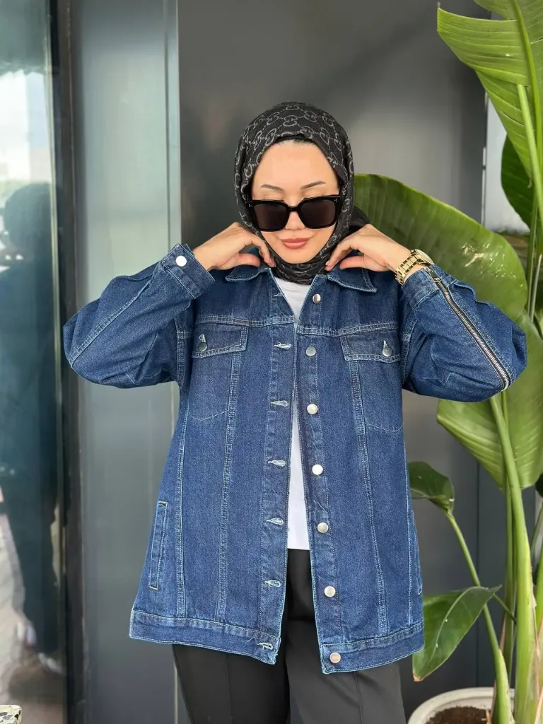 FERMUAR DETAYLI OVERSİZE DEMİN CEKET