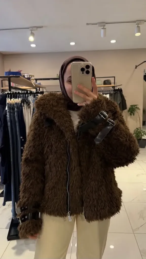 Tokalı Peluş Deri Detay Kürk (S)
